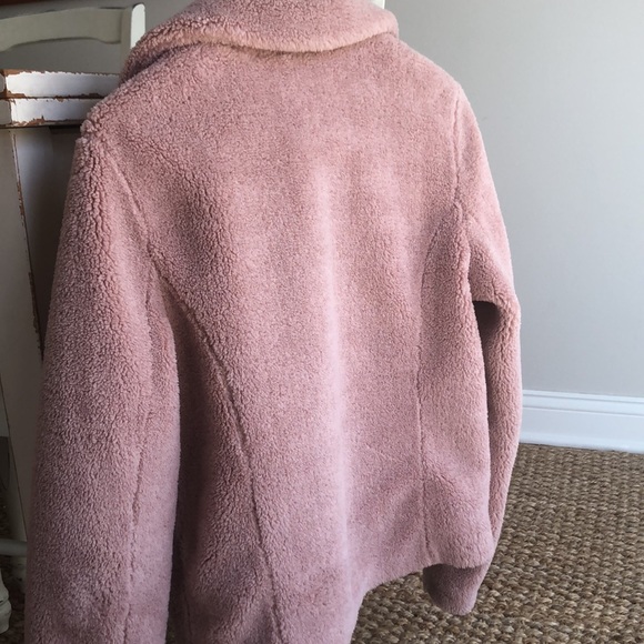 MOTHER Sherpa Fleece Rider Jacket in Tough Girl. Moto. Blush. Size Small - Picture 9 of 16